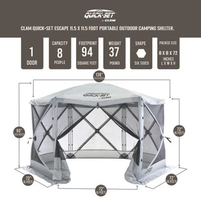 CLAM Quick-Set Escape Portable Pop-Up Outdoor Camping Gazebo Screen Tent Sided Canopy Shelter With Ground Stakes & Carry Bag 1 CLAM Quick-Set Escape Portable Pop-Up Outdoor Camping Gazebo Screen Tent Sided Canopy Shelter With Ground Stakes & Carry Bag