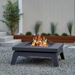 Breton Square Wood Fire Pit Gray - Real Flame