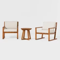 Saracina Home 3pc Modern Slat-Back Acacia Outdoor Conversation Set With Cushions -Quality Garden Outdoor Store GUEST c5f0efa3 a546 441a a62d 8991ad328bec