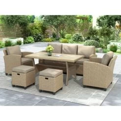 6pc Outdoor Wicker Conversation Set With Arm Chairs, Sofa, Ottomans & Coffee Table - Brown - GODEER -Quality Garden Outdoor Store GUEST c5fbe146 48f1 4adf 97a3 20d07a001d33