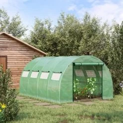 Outsunny Walk-in Tunnel Greenhouse With 2 Zippered Mesh Doors Upgraded Hot House, Green, 13' X 10' X 6.5'