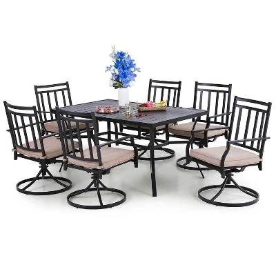 7pc Patio Dining Set With Rectangle Table With 2.6" Umbrella Hole & 360 Swivel Cushioned Arm Chairs - Captiva Designs 2 7pc Patio Dining Set With Rectangle Table With 2.6" Umbrella Hole & 360 Swivel Cushioned Arm Chairs - Captiva Designs - Image 2