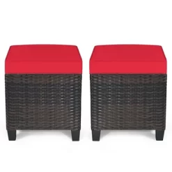 Costway 2PCS Patio Rattan Ottoman Cushioned Seat Foot Rest Coffee Table Red -Quality Garden Outdoor Store GUEST c85bad6d c13a 4e1d 8e3b d9bf44565cae