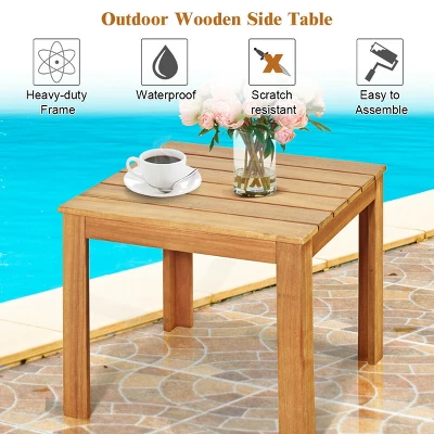 Costway Wooden Square Side End Table Patio Coffee Bistro Table Indoor Outdoor Natural 7 Costway Wooden Square Side End Table Patio Coffee Bistro Table Indoor Outdoor Natural - Image 7