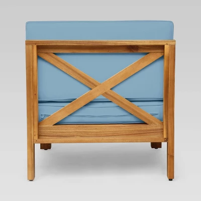 Brava 3pc Acacia Modular Loveseat And Table Set - Teak/Blue - Christopher Knight Home 2 Brava 3pc Acacia Modular Loveseat And Table Set - Teak/Blue - Christopher Knight Home - Image 2