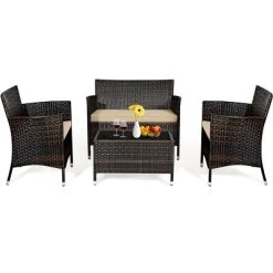 Tangkula 4-Piece Patio Rattan Wicker Conversation Furniture Set Sofa Chair Table Set -Quality Garden Outdoor Store GUEST c9513d15 09b9 4b34 aaec 20e5e4aecf91