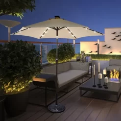 Costway 9' Solar LED Lighted Patio Market Umbrella Tilt Adjustment Crank Lift