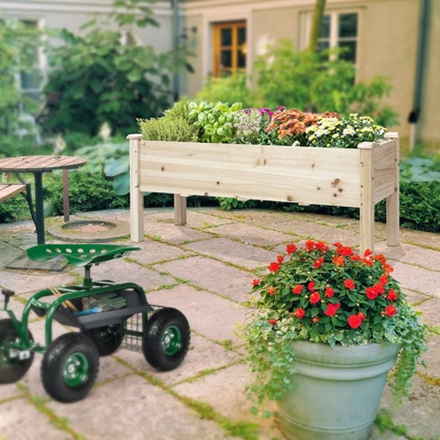 Tangkula Outdoor Wood Planter Raised Garden Bed Elevated Planter Box Kit With Four Holes For Backyard Patio 1 Tangkula Outdoor Wood Planter Raised Garden Bed Elevated Planter Box Kit With Four Holes For Backyard Patio