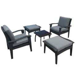5pc Outdoor Wicker Conversation Set With Arm Chairs, Accent Table & Ottomans - Gray - GODEER -Quality Garden Outdoor Store GUEST cbadf00a c034 495d 82ef 6659d51ecf94