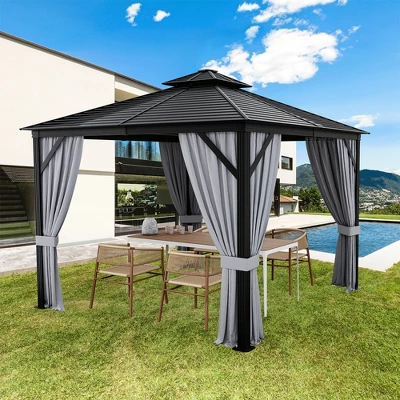 Costway 10' X 10' Patio Double-Top Hardtop Gazebo Galvanized Steel Roof Aluminum Frame 1 Costway 10' X 10' Patio Double-Top Hardtop Gazebo Galvanized Steel Roof Aluminum Frame