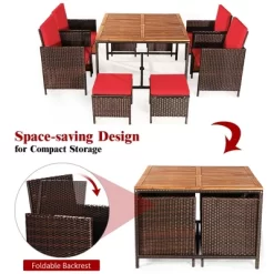 Costway 9PCS Patio Rattan Dining Set Cushioned Chairs Ottoman Wood Table Top WhiteRed 17 Costway 9PCS Patio Rattan Dining Set Cushioned Chairs Ottoman Wood Table Top WhiteRed -Quality Garden Outdoor Store GUEST cbd922fb e63d 482a 915c 81347a4f95bd