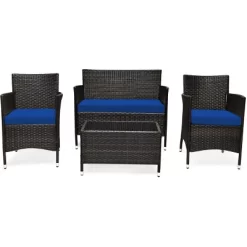 Tangkula 4-Piece Patio Rattan Wicker Conversation Furniture Set Sofa Chair Table Set -Quality Garden Outdoor Store GUEST cd160298 ab8d 4709 a2ec c4c94b692759