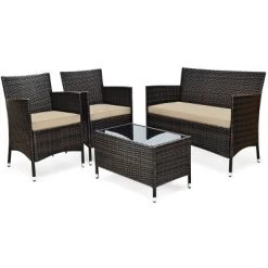 Tangkula 4-Piece Patio Rattan Wicker Conversation Furniture Set Sofa Chair Table Set -Quality Garden Outdoor Store GUEST cd173eec d5e1 4cdf 8381 217341256cf5