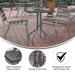 Flash Furniture Lila 23.5'' Square Glass Metal Table With 2 Metal Aluminum Slat Stack Chairs 19 Flash Furniture Lila 23.5'' Square Glass Metal Table With 2 Metal Aluminum Slat Stack Chairs -Quality Garden Outdoor Store GUEST cde90c6b 830f 4c0b b1b2 492b86303f98
