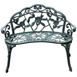 Outsunny Garden Bench Loveseat With Floral Rose Style, Cast Aluminum Frame For Outdoor, Patio, Park, Deck, Antique Green -Quality Garden Outdoor Store GUEST cea0802d cb39 4941 a33f 2d42dc7d7f7b