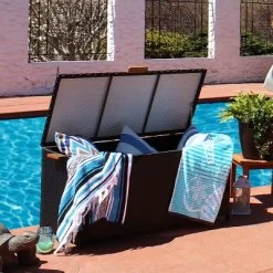 Sunnydaze Decor Sunnydaze 75 Gallon Indoor/Outdoor Acacia Wood And Resin Wicker Storage Deck Box With Hinged Lid -Quality Garden Outdoor Store GUEST cf69d720 d3cf 4e9d ba61 e2d7d1bde61b