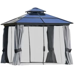 Outsunny Hardtop Gazebo Outdoor Polycarbonate Canopy Aluminum Frame Pergola With Double Vented Roof, Netting & Curtains For Garden 10 Outsunny Hardtop Gazebo Outdoor Polycarbonate Canopy Aluminum Frame Pergola With Double Vented Roof, Netting & Curtains For Garden -Quality Garden Outdoor Store GUEST cf712326 d6f2 4343 9c88 dc80c2799aa9