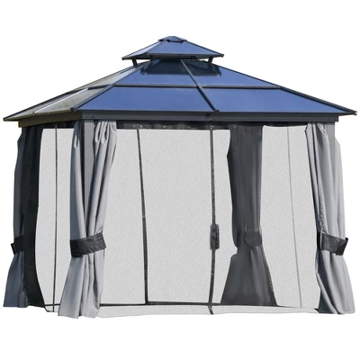 Outsunny Hardtop Gazebo Outdoor Polycarbonate Canopy Aluminum Frame Pergola With Double Vented Roof, Netting & Curtains For Garden 3 Outsunny Hardtop Gazebo Outdoor Polycarbonate Canopy Aluminum Frame Pergola With Double Vented Roof, Netting & Curtains For Garden - Image 3