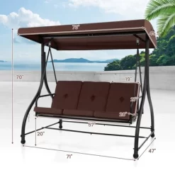 Costway 3-Seat Outdoor Converting Patio Swing Glider Adjustable Canopy Porch Swing Coffee/Black/Red -Quality Garden Outdoor Store GUEST cf7ff289 51fa 4169 9b52 73a9386472c5