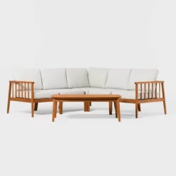 Saracina Home 6pc Modern Boho Outdoor Eucalyptus Spindle Sectional -Quality Garden Outdoor Store GUEST d044e6ff bf58 4bfe baa2 ed0efadee2bd