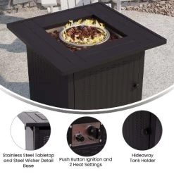 Flash Furniture Outdoor 50,000 BTU Black 28"Square Metal Fire Pit Table With Lid And Lava Rock -Quality Garden Outdoor Store GUEST d0a0fa89 0df3 4d50 886b bd7bf7ee5246