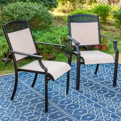 5pc Outdoor Dining Set With Sling Chairs & Metal Round Table With Umbrella Hole - Black - Captiva Designs -Quality Garden Outdoor Store GUEST d0cbfdd7 769c 4269 9fb7 d68f7514b9ec
