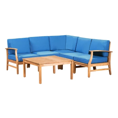 Perla 6pc Acacia Wood Patio Chat Set - Blue - Christopher Knight Home 1 Perla 6pc Acacia Wood Patio Chat Set - Blue - Christopher Knight Home