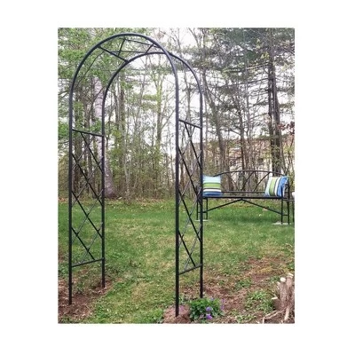 Achla Designs 92" Elegant Handcrafted Lattice Iron Garden Arbor Graphite Powder Coated Finish 3 Achla Designs 92" Elegant Handcrafted Lattice Iron Garden Arbor Graphite Powder Coated Finish - Image 3