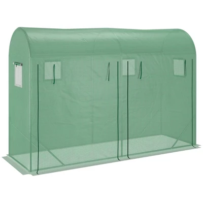 Outsunny 10' X 3' X 7' Tunnel Greenhouse Outdoor Walk-In Hot House With Roll-up Windows And Zippered Door, Steel Frame, PE Cover, Green 3 Outsunny 10' X 3' X 7' Tunnel Greenhouse Outdoor Walk-In Hot House With Roll-up Windows And Zippered Door, Steel Frame, PE Cover, Green - Image 3