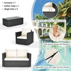 Costway 4PCS Patio Rattan Furniture Set Cushioned Sofa Chair Coffee Table Off White 13 Costway 4PCS Patio Rattan Furniture Set Cushioned Sofa Chair Coffee Table Off White -Quality Garden Outdoor Store GUEST d3681414 25f4 499f 9e90 50444a3adf9c