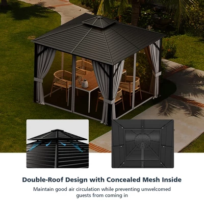 Costway 10' X 10' Patio Double-Top Hardtop Gazebo Galvanized Steel Roof Aluminum Frame 7 Costway 10' X 10' Patio Double-Top Hardtop Gazebo Galvanized Steel Roof Aluminum Frame - Image 7