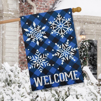 Checkered Snowflakes Burlap Winter House Flag Welcome 28" X 40" Briarwood Lane 2 Checkered Snowflakes Burlap Winter House Flag Welcome 28" X 40" Briarwood Lane - Image 2