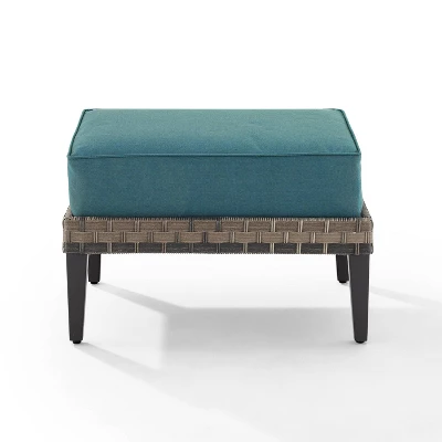Prescott Outdoor Wicker Ottoman - Blue/Brown - Crosley 5 Prescott Outdoor Wicker Ottoman - Blue/Brown - Crosley - Image 5