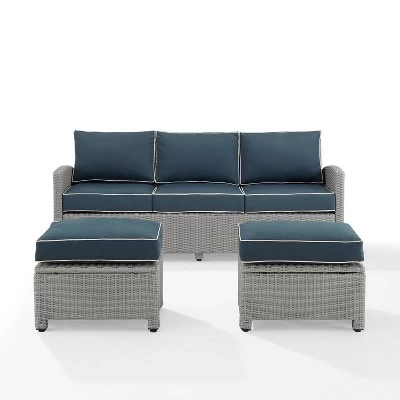 Bradenton 3pc Outdoor Wicker Sofa & 2 Ottoman Set - Navy/Gray - Crosley 6 Bradenton 3pc Outdoor Wicker Sofa & 2 Ottoman Set - Navy/Gray - Crosley - Image 6