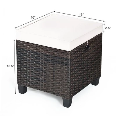 Costway 2PCS Patio Rattan Ottoman Cushioned Seat Beige 1 Costway 2PCS Patio Rattan Ottoman Cushioned Seat Beige