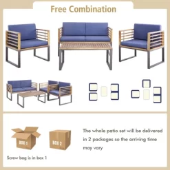 Costway 4pcs Patio Acacia Wood Chair Table Loveseat Cushioned Furniture Set Outdoor Navy -Quality Garden Outdoor Store GUEST d753f8b6 4f6e 4dad a559 065390e9ca61