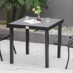 Outsunny Patio Dining Table, Rectangular Aluminum Outdoor Table For Garden Lawn Backyard, Black