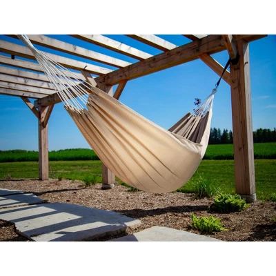 The Hamptons Collection 144” Tan Two Person Outdoor Brazilian Sunbrella Hammock 2 The Hamptons Collection 144” Tan Two Person Outdoor Brazilian Sunbrella Hammock - Image 2