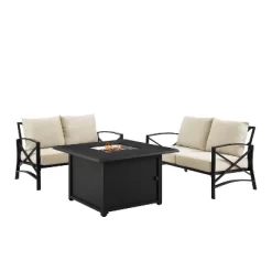 Kaplan 3pc Outdoor Conversation Set With Fire Table & 2 Loveseats - Oatmeal - Crosley -Quality Garden Outdoor Store GUEST d7e27367 a87c 40d7 af50 a80597fbee9d
