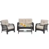 Costway 4PCS Patio Wicker Furniture Set Loveseat Sofa Coffee Table W/ Cushion