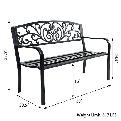 Costway 50'' Patio Park Garden Bench Porch Chair Steel Frame Cast Iron Backrest 1 Costway 50'' Patio Park Garden Bench Porch Chair Steel Frame Cast Iron Backrest