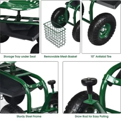 Costway Garden Cart Rolling Work Seat W/ Tool Tray Basket Green -Quality Garden Outdoor Store GUEST d9290a2c 057e 417f 9f69 0fc7ac21a518