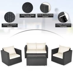 Costway 4PCS Patio Rattan Furniture Set Cushioned Sofa Chair Coffee Table Off White 14 Costway 4PCS Patio Rattan Furniture Set Cushioned Sofa Chair Coffee Table Off White -Quality Garden Outdoor Store GUEST d98afd22 9eab 4da7 8fd7 cee449dde4d5