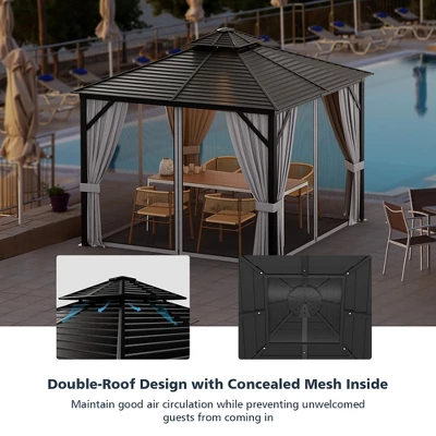 Costway 10' X 10' Patio Double-Top Hardtop Gazebo Galvanized Steel Roof Aluminum Frame 6 Costway 10' X 10' Patio Double-Top Hardtop Gazebo Galvanized Steel Roof Aluminum Frame - Image 6