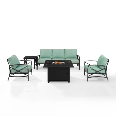 Kaplan 5pc Outdoor Sofa Set With Fire Table - Mist - Crosley 2 Kaplan 5pc Outdoor Sofa Set With Fire Table - Mist - Crosley - Image 2