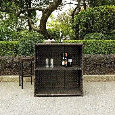 Palm Harbor 3pc Outdoor Wicker Bar Set - Brown - Crosley 3 Palm Harbor 3pc Outdoor Wicker Bar Set - Brown - Crosley - Image 3