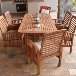 7pc Acacia Wood Patio Dining Set With Cushions - Saracina Home