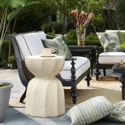 LuxenHome Off White With Gray Cement Hourglass Side Table -Quality Garden Outdoor Store GUEST dbbe6317 096b 42a8 9e64 b7656dca1082