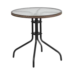 Emma And Oliver 28" Round Tempered Glass Metal Table With Rattan Edging 6 Emma And Oliver 28" Round Tempered Glass Metal Table With Rattan Edging -Quality Garden Outdoor Store GUEST dd19d4f9 9669 4173 8493 f789cf28ce3e