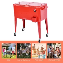 Costway Red Outdoor Patio 80 Quart Cooler Cart Ice Beer Beverage Chest Party Portable -Quality Garden Outdoor Store GUEST dd53c3c8 f311 4f39 8eed 053c2f6a6d82